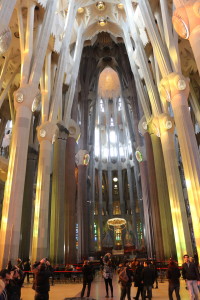 Enjoying the light and almost spaceship-like architecture of Sagrada Familia in Barcelona